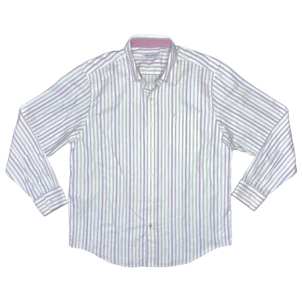 Tommy Bahama Men's Large Newport Coast Gent Stripe IslandZone Shirt Pima‎ Blend